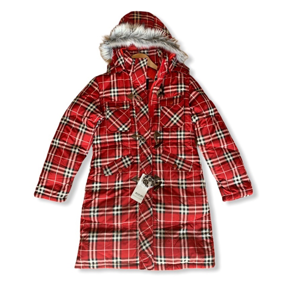 Red Plaid Hooded Coat Youth Size XL